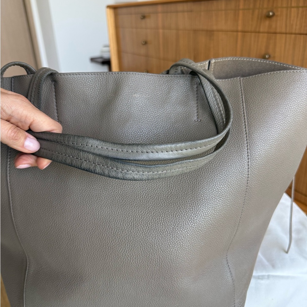 Celine Leather Cabas Tote Bag with Removable Pouch - Gray - Picture 8 of 8